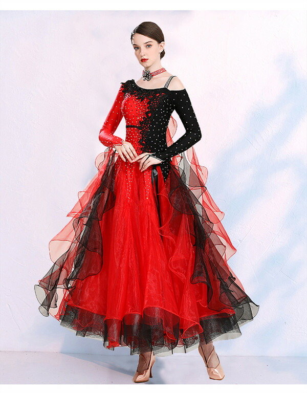 楽天市場】社交ダンス ワンピース モダンドレス 赤 大きいサイズ 長袖