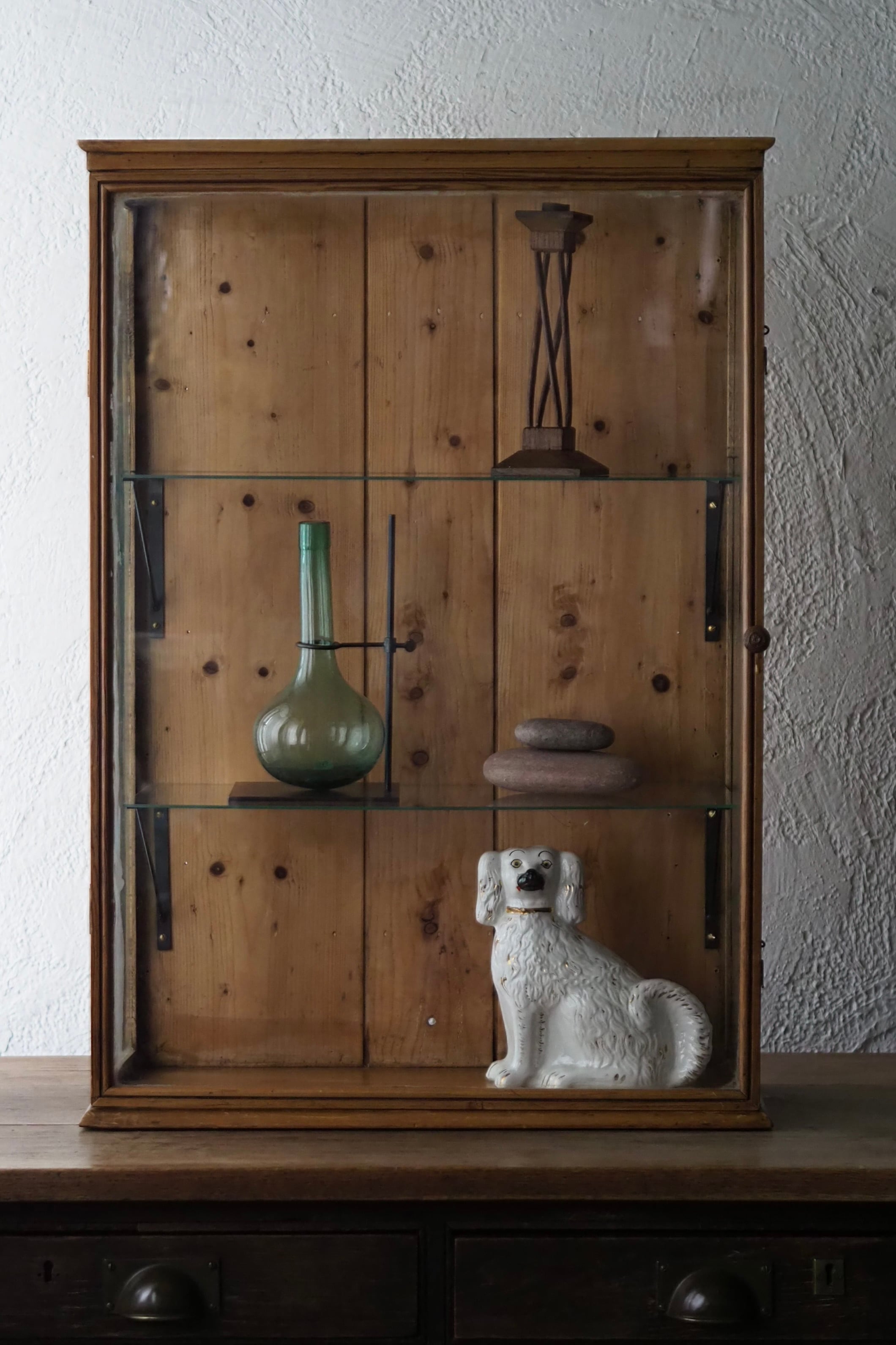 薄い展示ショーケース-antique pine glass show case | アンティーク
