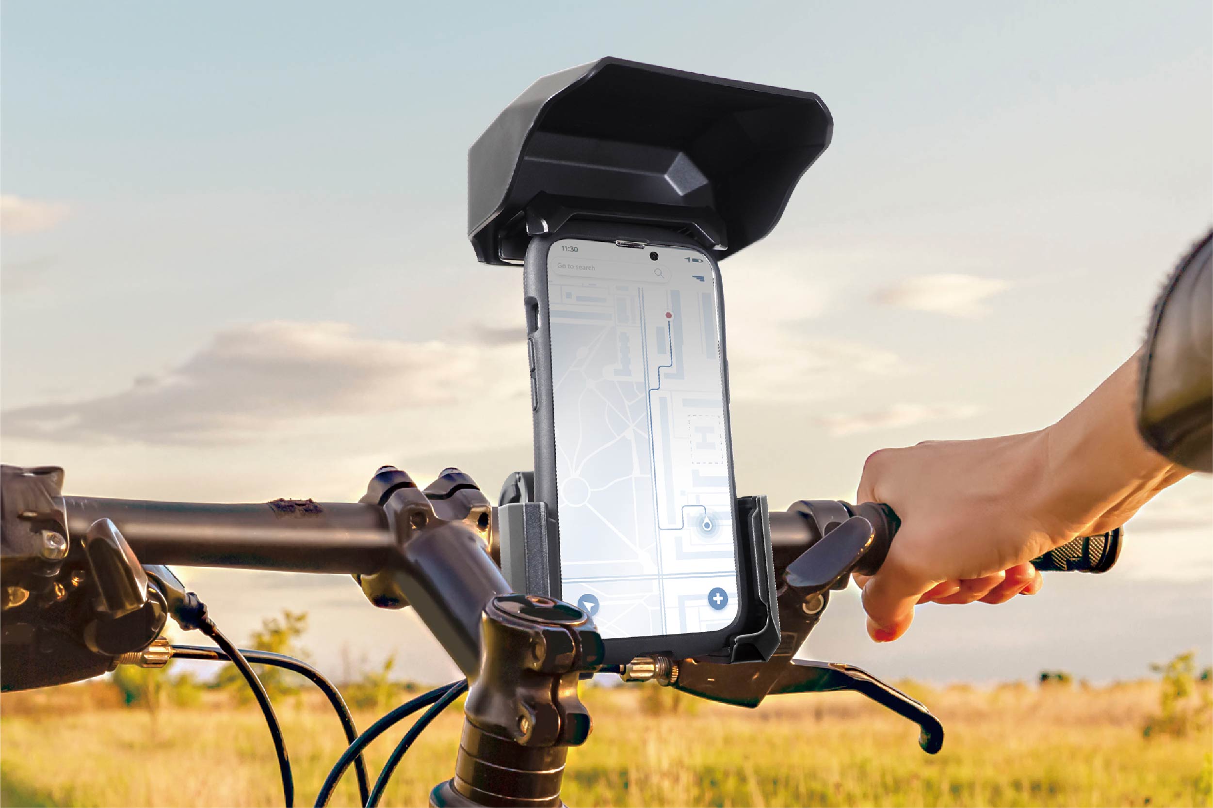 サンシェード付き自転車＆バイク用スマートフォンホルダー | 株式会社