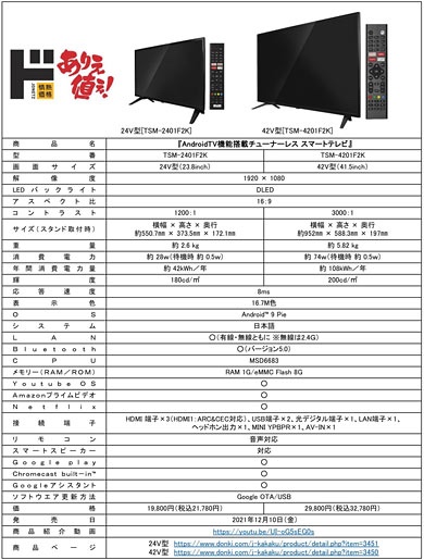 ドンキーのチューナーレステレビ購入。VESA規格のスタンドに装着！