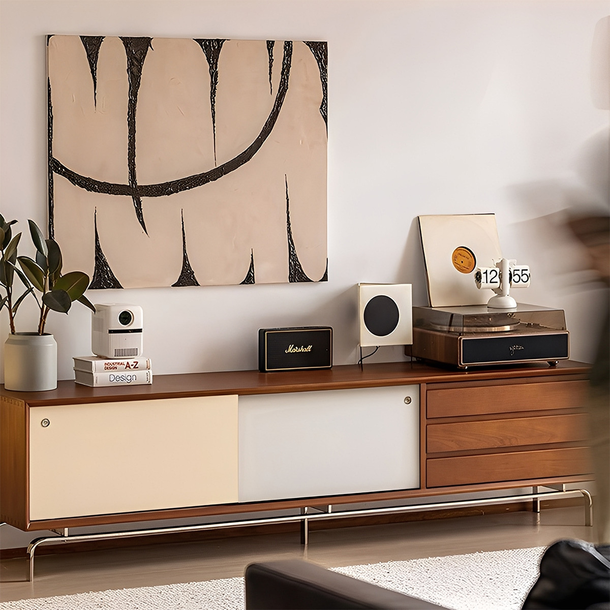 Woody Prime Boxツゲ材 ツートーン木製テレビボード | 高級感と耐久性