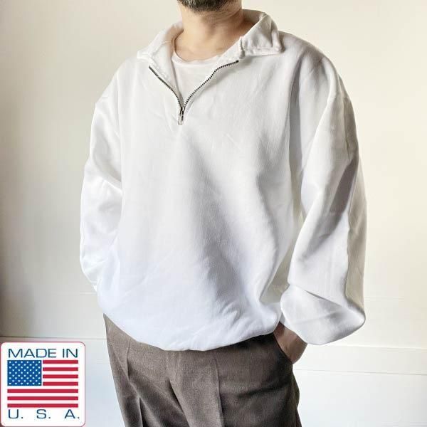 90s USA製 JERZEES ハーフジップ | スウェット XL 白 - 札幌