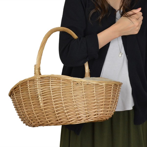 ピクニックバスケット かごバッグ 煮柳バスケット ふたなし 布張り