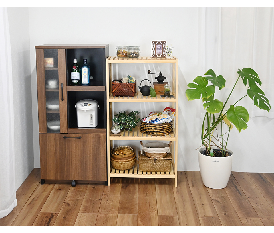 シェルフ 4段 幅60 天然木 ウッドラック オープンラック 棚 ナチュラル