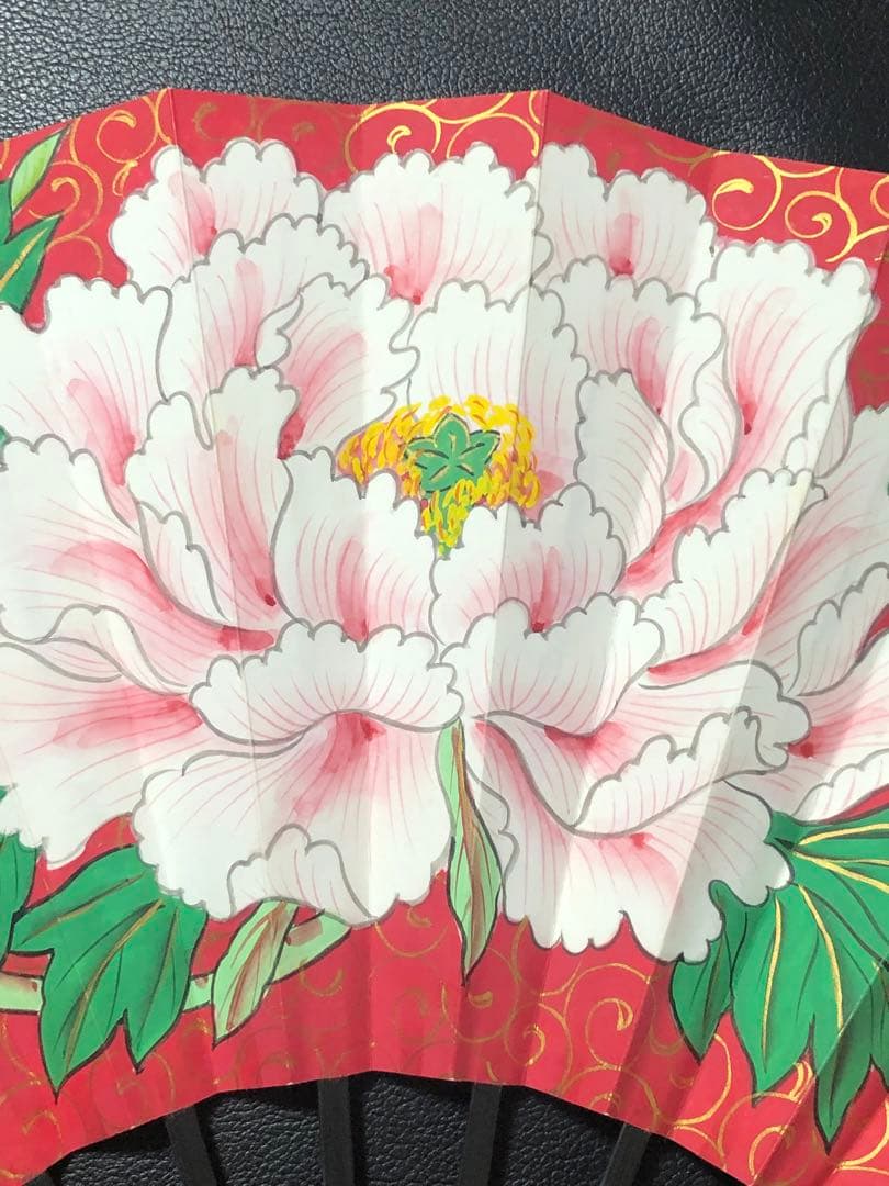 扇子 32cm 十松屋福井扇舗 鬼扇 赤地一輪牡丹図 仕舞扇 能楽 着物