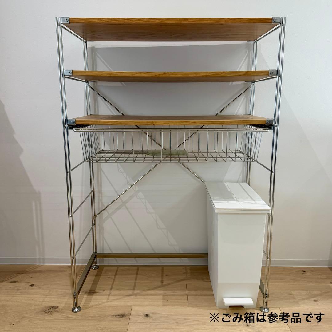 無印良品 ステンレスユニットシェルフ ワイド 中 オーク ＋αセット ステンレスユニットシェルフ オーク材棚セット ワイド 中 | 無印良品