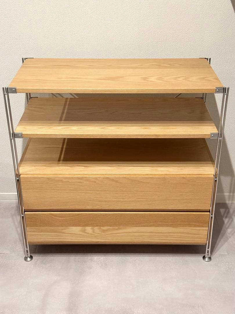 無印良品　ステンレスユニットシェルフ　オーク材棚セット　ワイド　小　引出し・２段 Amazon｜無印良品 ステンレスユニットシェルフ・オーク材棚セット