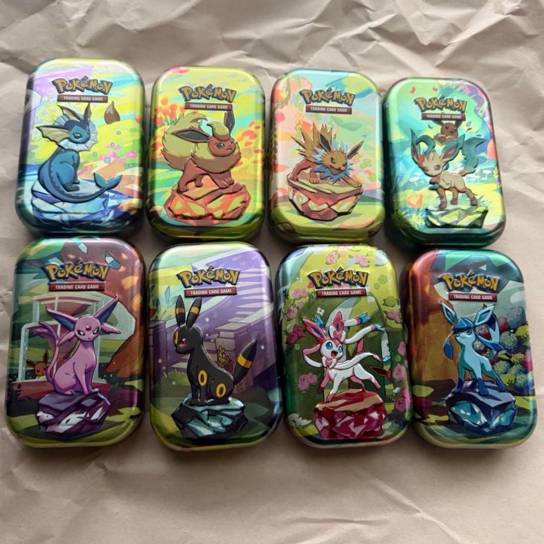 【海外限定】 ポケモンカード tin 缶 ブイズ 全8種 セット 楽天市場】【 シュリンク付き 送料無料】 海外限定 ポケモン ミニ缶